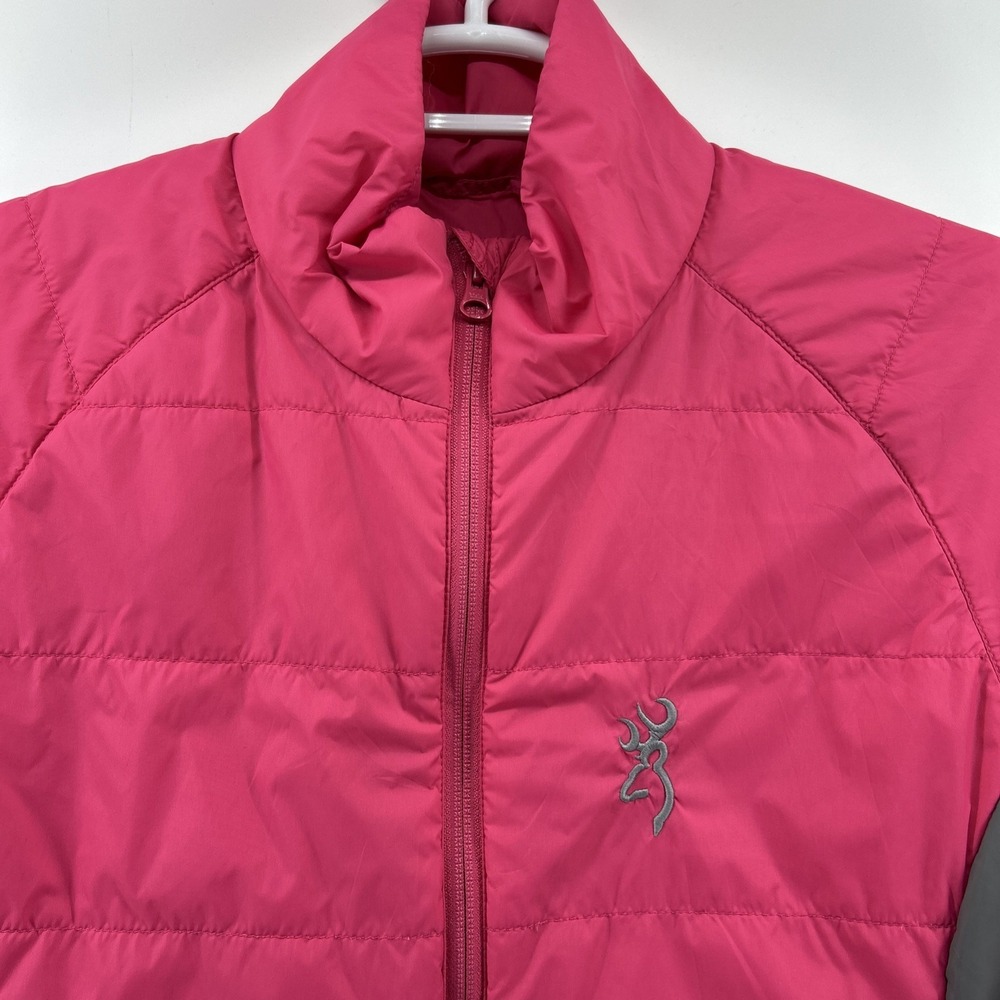 Browning Puffer Jacket Coat Women's Large Pink Gray Quilted Wind Water Resistant - Picture 2 of 12